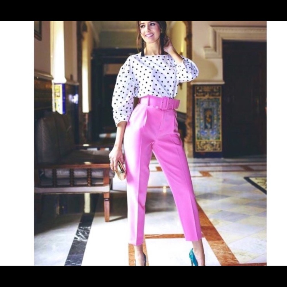 Zara pink belted blogger pants